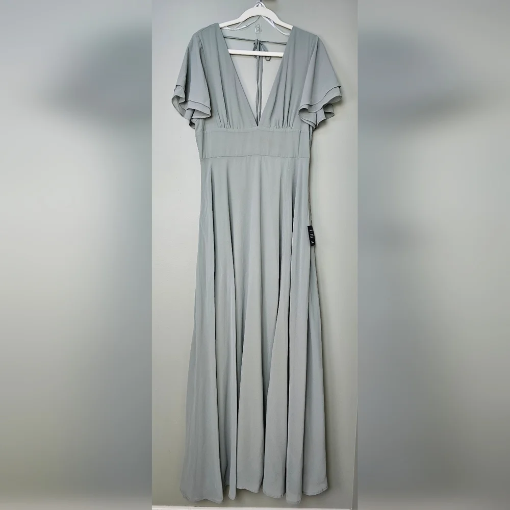 Lulus Promise Of Love Sage Brush Flutter Sleeve Maxi Dress, Size XL - Picture 10 of 13